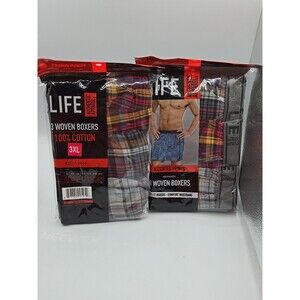 6 PAIR Men's LIFE Woven Boxer Shorts Assorted Prints 100% Cotton - 3XL 2 Pk Of 3